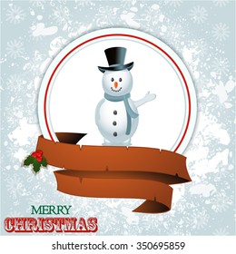 White Christmas Border with Snowman Text and Aged Banner Background