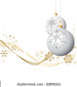 White Christmas bulbs with golden snowflakes