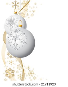 White Christmas bulbs with golden snowflakes