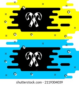 White Christmas candy cane with stripes icon isolated on black background. Merry Christmas and Happy New Year.  Vector