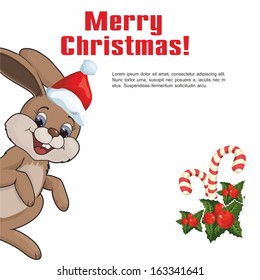 White Christmas card with rabbit