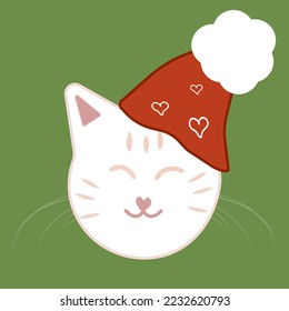 White Christmas cat in a red hat