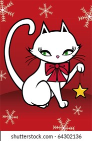 white Christmas cat with a star (Vectors)