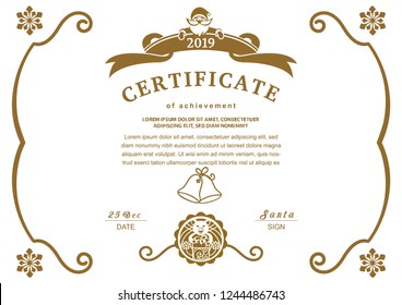 White Christmas certificate with Santa and Pig. Symbol of 2019