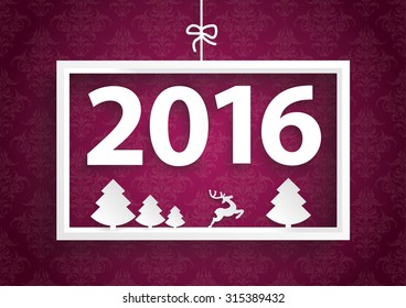 White christmas frame on the purple background with date 2016.  Eps 10 vector file.