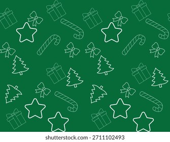 White Christmas Icons Green Pattern