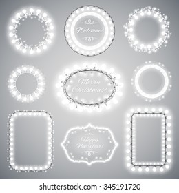 White Christmas Illumination Frames with a Copy Space for Celebratory Design. Used pattern brushes included.