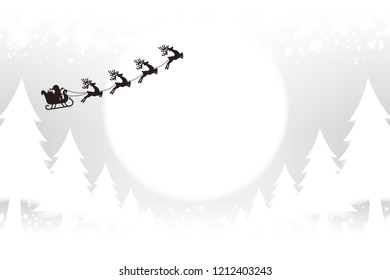 White Christmas, Christmas image, Fir tree forest and Santa and reindeer and sleigh