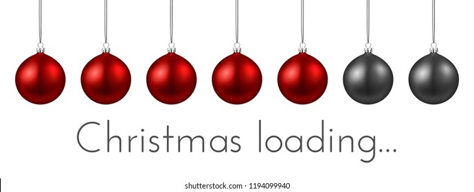 White Christmas loading creative banner with red progress indicator made of Christmas balls. Vector background.