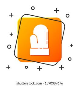 White Christmas mitten icon isolated on white background. Orange square button. Vector Illustration