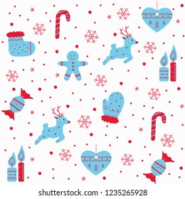 White Christmas and New year pattern with holiday items