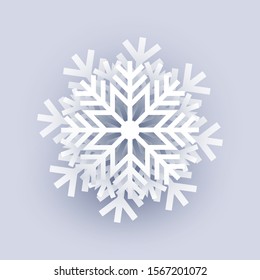 White Christmas paper cut 3d snowflakes with shadow on background. New year and Christmas design elements.