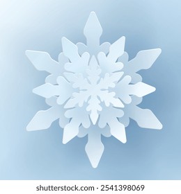 White christmas paper cut 3d snowflake with shadow in the background. Winter design elements for presentation, banner, cover, web, flyer, card, sale, poster, slide and social media.