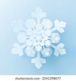 White christmas paper cut 3d snowflake with shadow in the background. Winter design elements for presentation, banner, cover, web, flyer, card, sale, poster, slide and social media.
