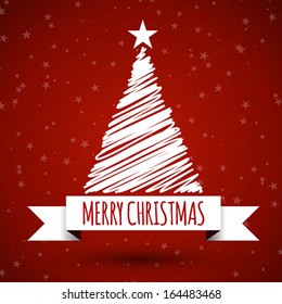 white christmas ribbon with sketch of tree. christmas concept
