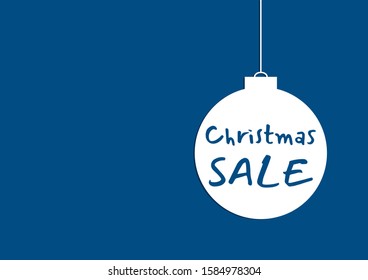 White Christmas sale ball on trendy classic blue 2020 color background with copy space. Special offer simple vector tag. New year holiday banner template. Shop market poster design.