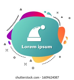 White Christmas Santa Claus hat icon isolated on white background. Merry Christmas and Happy New Year. Abstract banner with liquid shapes. Vector Illustration