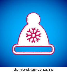 White Christmas Santa Claus hat icon isolated on blue background. Merry Christmas and Happy New Year.  Vector