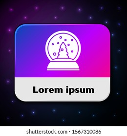 White Christmas snow globe with fallen snow and christmas tree icon isolated on black background. Merry Christmas and Happy New Year. Rectangle color button. Vector Illustration