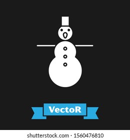 White Christmas snowman icon isolated on black background. Merry Christmas and Happy New Year.  Vector Illustration