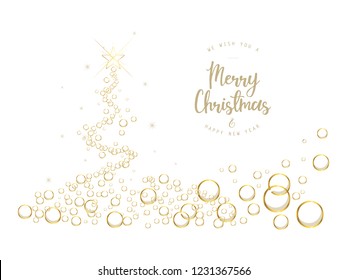 White christmas tree background with bubbles and text