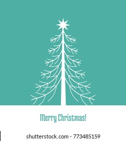 White Christmas tree card. Vector illustration