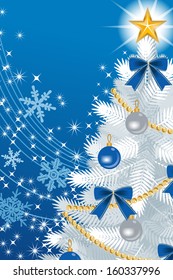 White Christmas tree Close-up, on deep blue color Background - EPS10