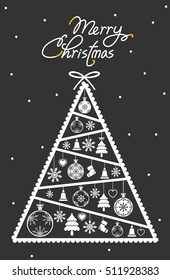 White Christmas tree, flat design.