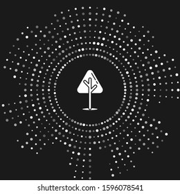 White Christmas tree icon isolated on grey background. Merry Christmas and Happy New Year. Abstract circle random dots. Vector Illustration