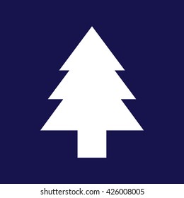 White Christmas tree icon vector illustration. Blue background