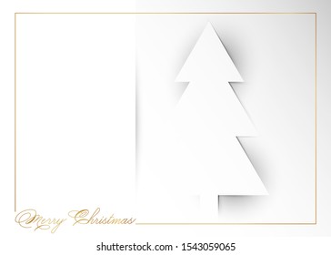 White Christmas Tree on White Background in paper cut style, Flat Design. Merry Christmas Vector Illustration