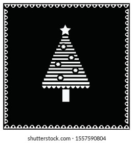 White Christmas tree on black background.Use for print,card or web.