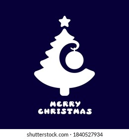 White Christmas tree on a blue background with the text: merry Christmas.