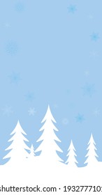 White christmas tree on blue shadow vertical background. Winter background tree and sky.