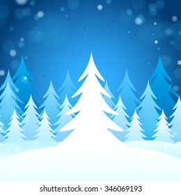 White Christmas Tree on the Blue Shiny Background