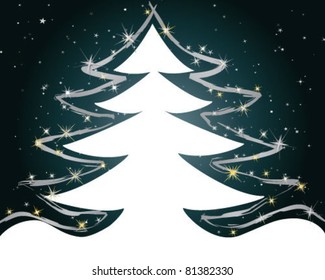 White Christmas Tree on the dark sky
