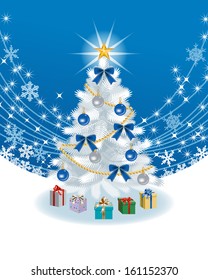 White Christmas tree on deep blue color Back ground -EPS10