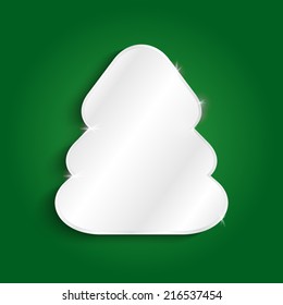 White Christmas Tree on green background. Vector Illustration