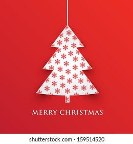 White christmas tree on the red background  for greeting cards