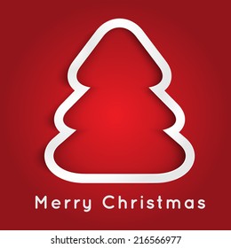 White Christmas tree on red background. Vector illustration