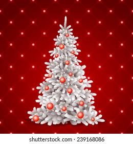 White Christmas tree on red background.