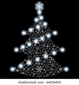 Árbol blanco de Navidad sobre un fondo negro.