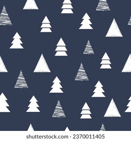 white Christmas tree pattern on a blue background