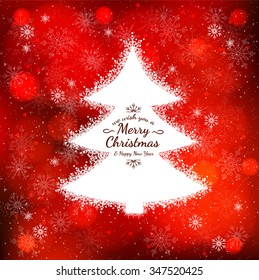 White Christmas tree. Postcard with the texture of snow. Sample new year cards, invitation or poster. Vector.