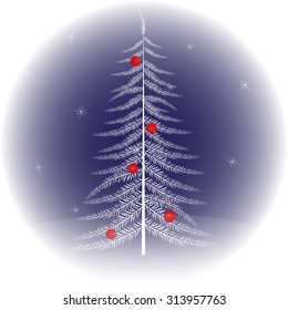 White Christmas tree with red balls
