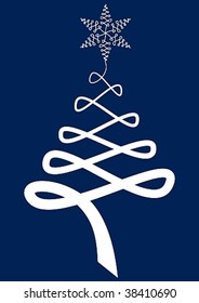 white Christmas tree from spirals on blue background - vector