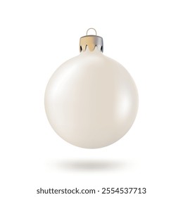 White Christmas tree toy or Christmas ball, holiday decoration, realistic vector.