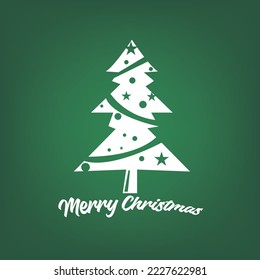 white Christmas tree vector illustration on green color background. suitable for greeting card template.