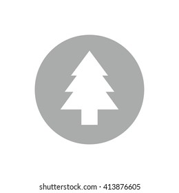 White Christmas tree vector illustration. Gray circle. Gray button
