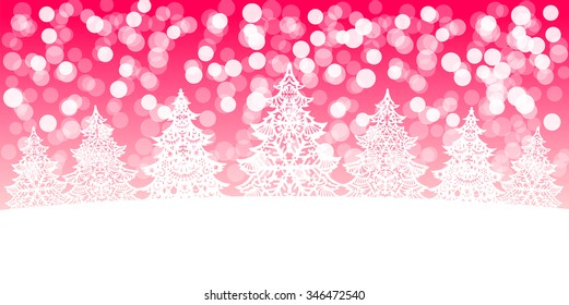 White Christmas trees decoration on snow bokeh background